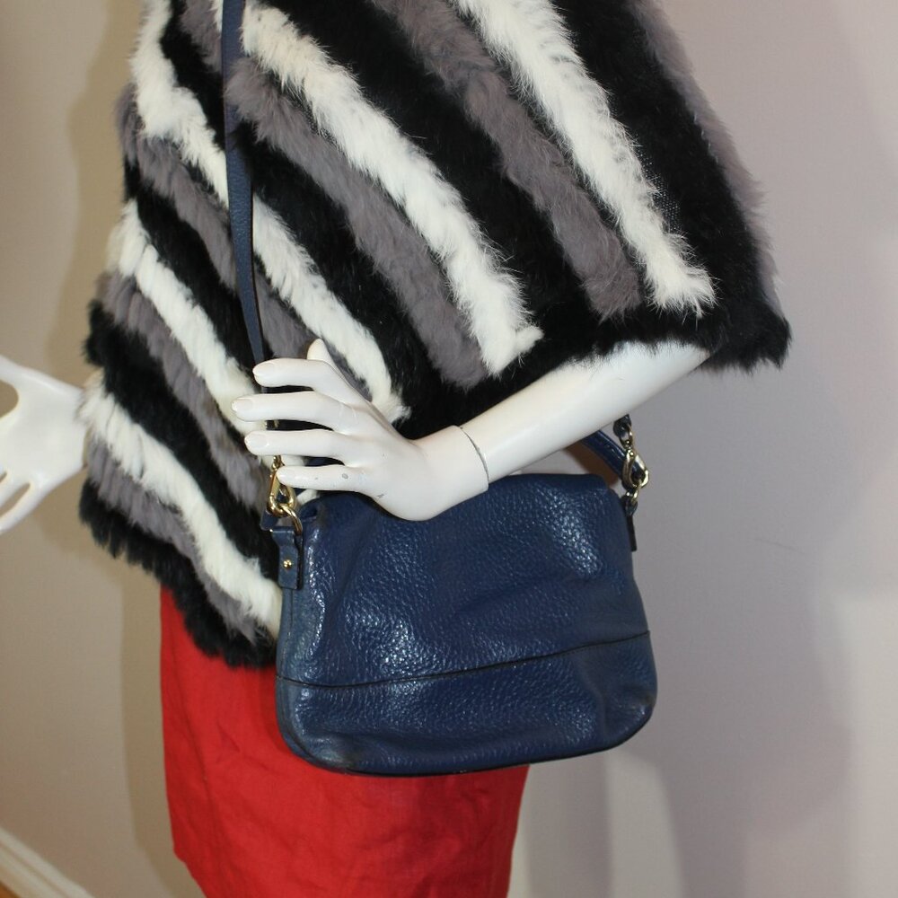 Kate Spade Blue Pebbled Leather Polly Large Convertible Crossbody Handbag Purse